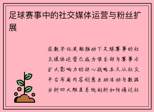 足球赛事中的社交媒体运营与粉丝扩展